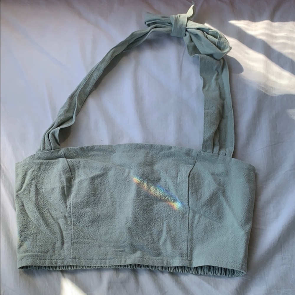 PacSun Mint Ribbed Cropped Halter Top